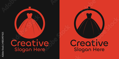 Elegant fashion dress logo design. Modern boutique bridal clothing brand mark. Creative luxury apparel. Vector illustration