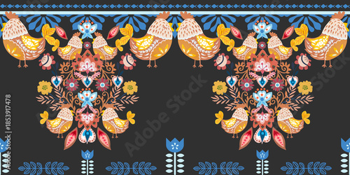 The beautiful of flower with animal folklore ornament arrangement blooming foliage leaves watercolor