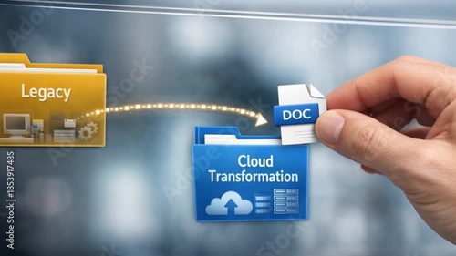 Professional Change Promotion concept. Digital transformation concept with legacy files moving to cloud storage.