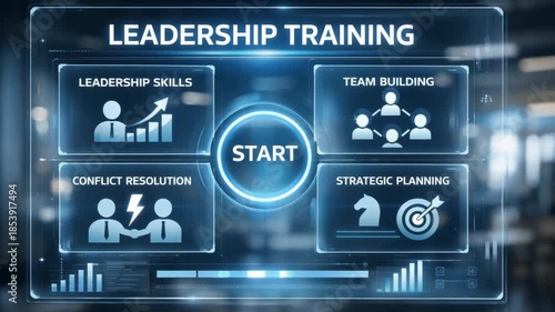 Professional Change Promotion concept. Interactive leadership training interface with touch controls.