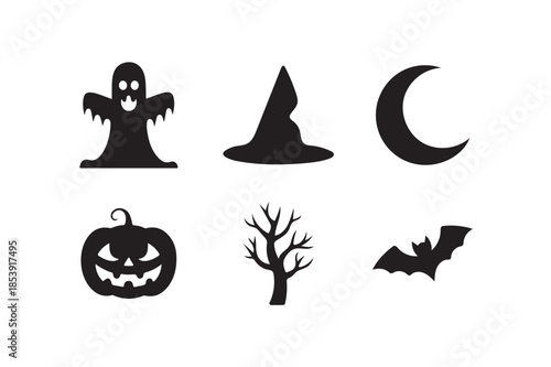 Halloween Icon silhouette Collection on white background.