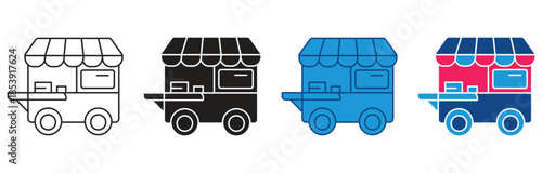 Food cart icon Set Multiple Style Collection. Vector illustration.