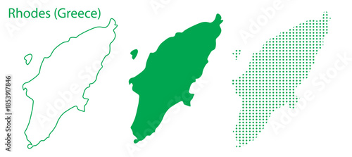 Rhodes Map Vector Set, Greece Island Outline Silhouette Dotted Green Shapes, Rhodes Country Infographic Template, Editable EPS Rhodes Geography