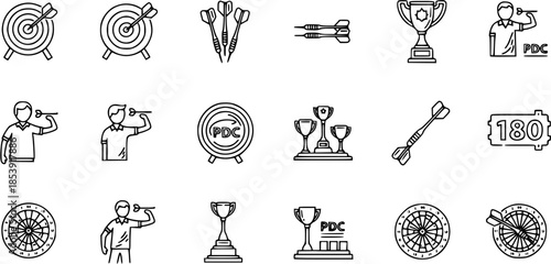 Darts Sport Icon Set: A Collection of Symbols Representing the Game of Darts and its Associated Elements