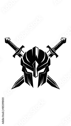 Black Spartan Helmet and Swords Illustration.