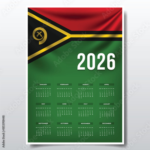 2026 Printable Calendar Design with VANUATU Flag Theme, Patriotic  VANUATU Yearly Planner Template