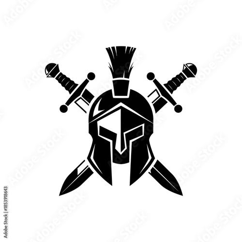 Black Spartan Helmet with Swords Illustration 1.