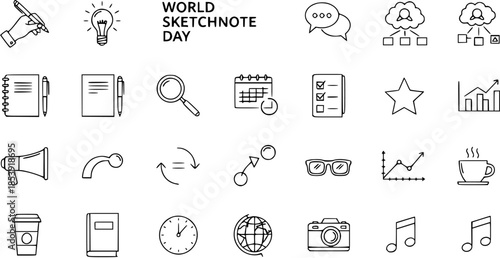 World Sketchnote Day Icons: Brainstorming, Planning, Growth, and Creativity Collection