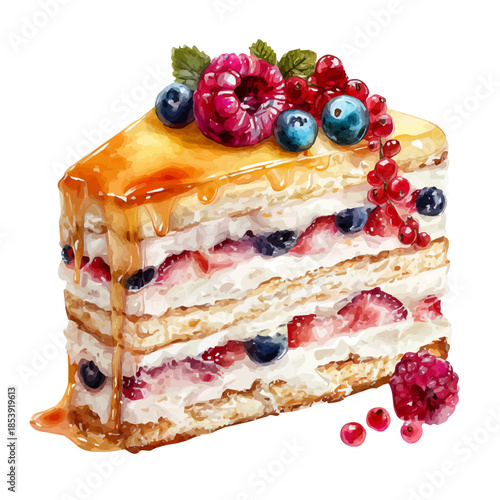Torte in watercolor style, vector illustration, isolated on white background.