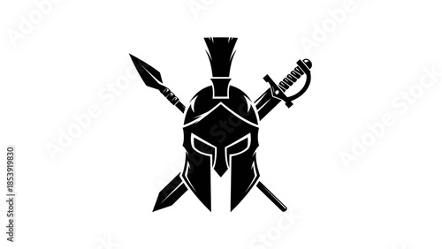 Medieval Knight Helmet with Swords Illustration.