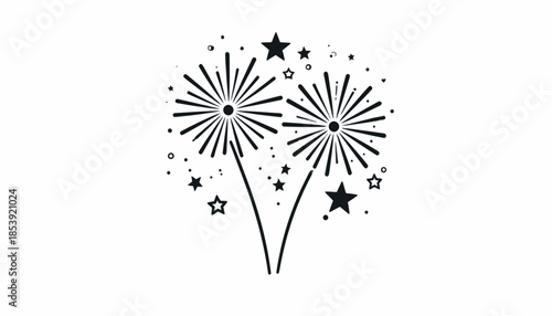 Festive fireworks display vector icon. Exploding pyrotechnic stars and sparkling light for celebration, party, new year, or event graphic design element