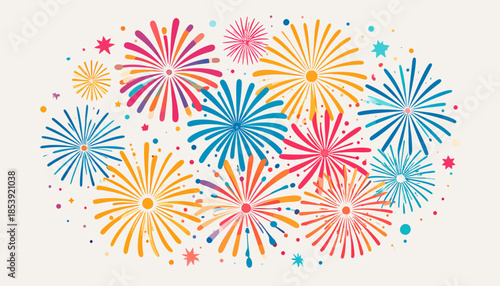 Vibrant and dazzling fireworks display illuminating the night sky with an array of colorful explosions, perfect for celebratory events and festive occasions