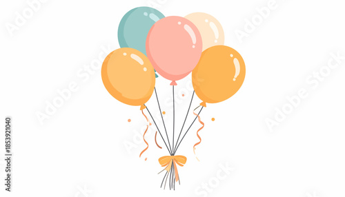 A delightful cluster of colorful balloons tied together with ribbons and a bow, perfect for celebrations and festive occasions