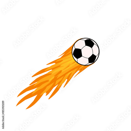Illustration of a fireball kick. Illustration of a soccer game. Flat design of a ball and fire. A soccer ball flying with the power of fire. Fireball 