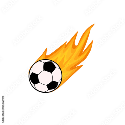 Illustration of a fireball kick. Illustration of a soccer game. Flat design of a ball and fire. A soccer ball flying with the power of fire. Fireball 