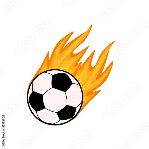 Illustration of a fireball kick. Illustration of a soccer game. Flat design of a ball and fire. A soccer ball flying with the power of fire. Fireball 