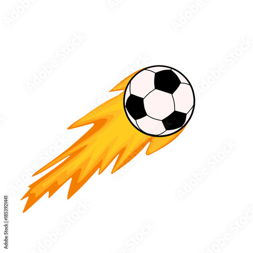 Illustration of a fireball kick. Illustration of a soccer game. Flat design of a ball and fire. A soccer ball flying with the power of fire. Fireball 