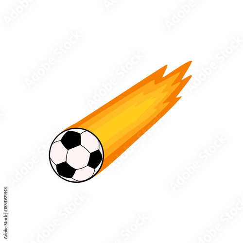 Illustration of a fireball kick. Illustration of a soccer game. Flat design of a ball and fire. A soccer ball flying with the power of fire. Fireball 
