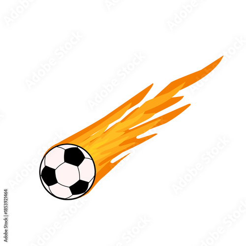 Illustration of a fireball kick. Illustration of a soccer game. Flat design of a ball and fire. A soccer ball flying with the power of fire. Fireball 