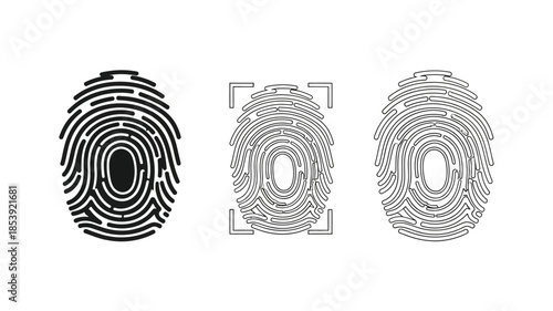 Three fingerprint illustrations showing varying levels of detail and scanning