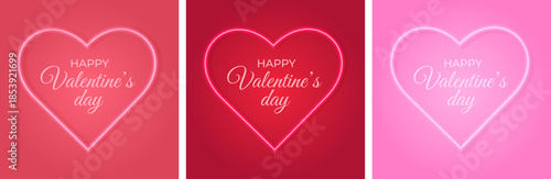 Vector set of Valentine's Day hearts in pink and red tones, neon love illustration for greeting cards, invitations, posters and social media designs.