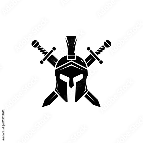Spartan Helmet with Swords Black Logo.