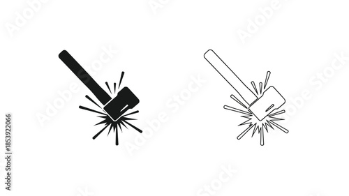 Hammer striking an object depicted in solid and outline styles