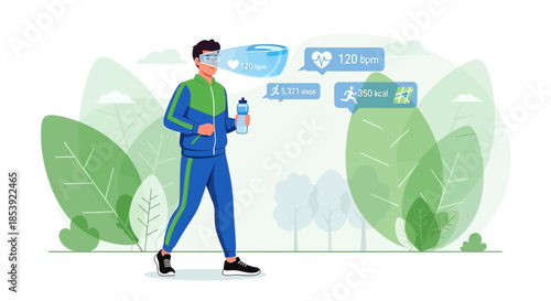 Augmented reality fitness tracking: Person exercising with a data-overlaying headset during