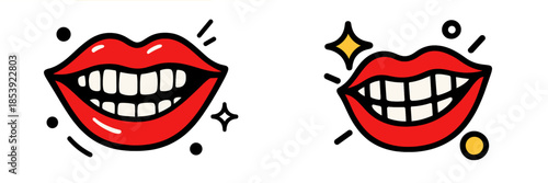 Mouth illustrations displaying bright smiles in vector style