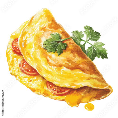 Omelette, watercolor illustration, vector style, isolated on a white background.