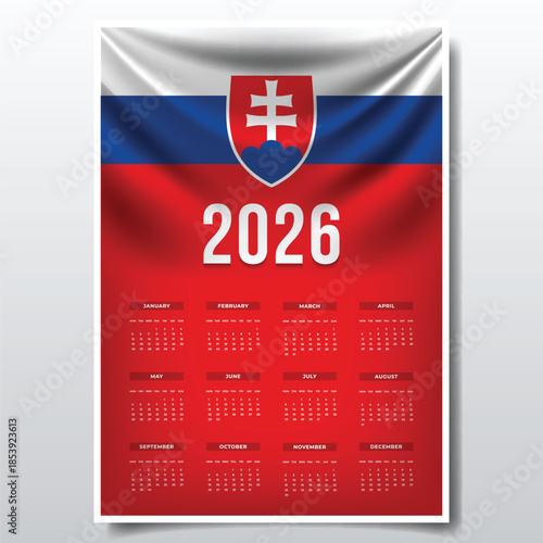 2026 Printable Calendar Design with SLOVAKIA Flag Theme, Patriotic  SLOVAKIA Yearly Planner Template
