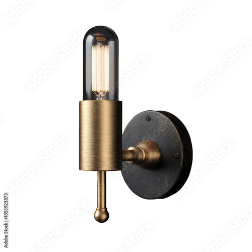 Retro wall sconce; long bulb, brass & dark metal