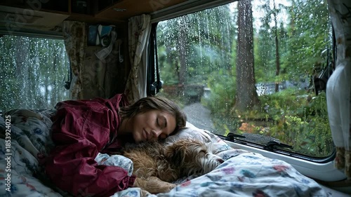 Girl sleeping peacefully in moving car