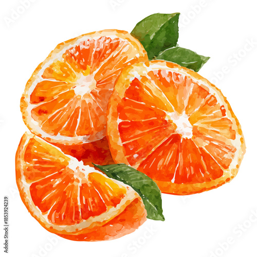 Watercolor-style vector illustration of Tangerine Slices, isolated on a clean white background.
