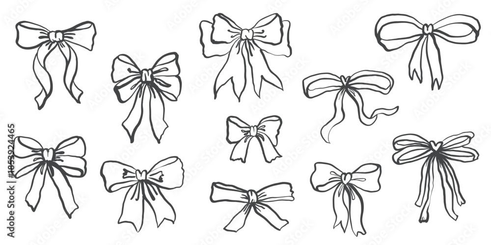 Fototapeta premium Vector set of hand-drawn elegant bows and ribbons. Vector illustration