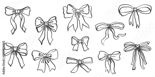 Vector set of hand-drawn elegant bows and ribbons. Vector illustration