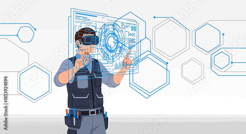 Augmented Reality Technician Visualizing Data Overlays for Infrastructure Repair Simulation