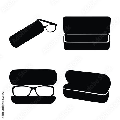 Diverse eyeglass cases and glasses silhouette vector items