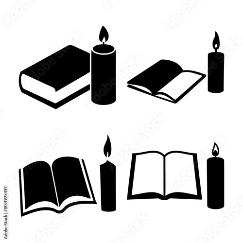 Book and candle vector icons symbolizing knowledge and wisdom.