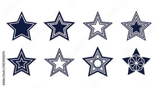 Navy Blue Star Icons Set Isolated on White Background