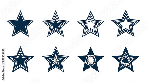 Blue Star Icons Set on White Background