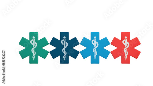 Medical Cross Symbols in Green, Blue, Red on White Background