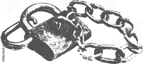 Black and white vector illustration of a padlock and chain, focusing on security and protection features in a simple design set.