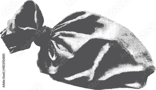 Black cloth bag with a textured design. A simple vector illustration of a folded sack, set against a white background.