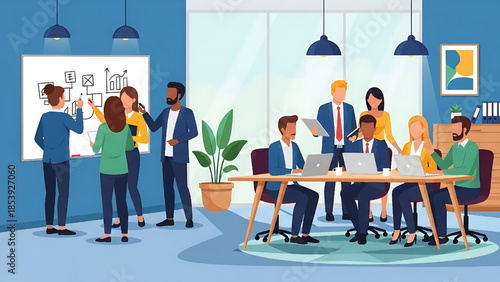 Team Collaboration Meeting in Modern Office Brainstorming and Working Together