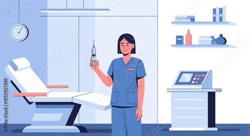 Doctor Preparing Injection at Modern Clinic Examination Room for Medical Procedures