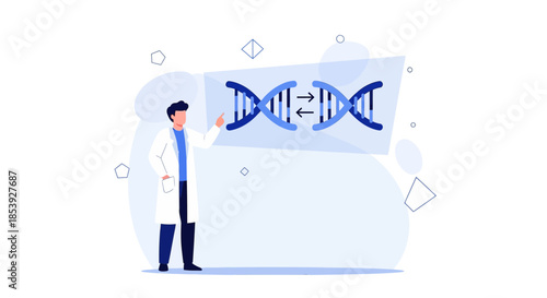 Doctor presents dna structure, science, research, pharmaceutical advancements and biomedical