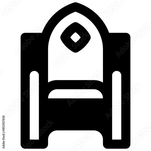 Throne. Outlined stroke vector icon with black-filled details.