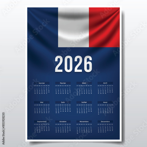 2026 Printable Calendar Design with FRANCE Flag Theme, Patriotic  FRANCE Yearly Planner Template