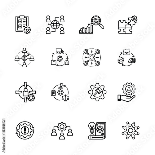 Business Process Management and Strategy Line Icons